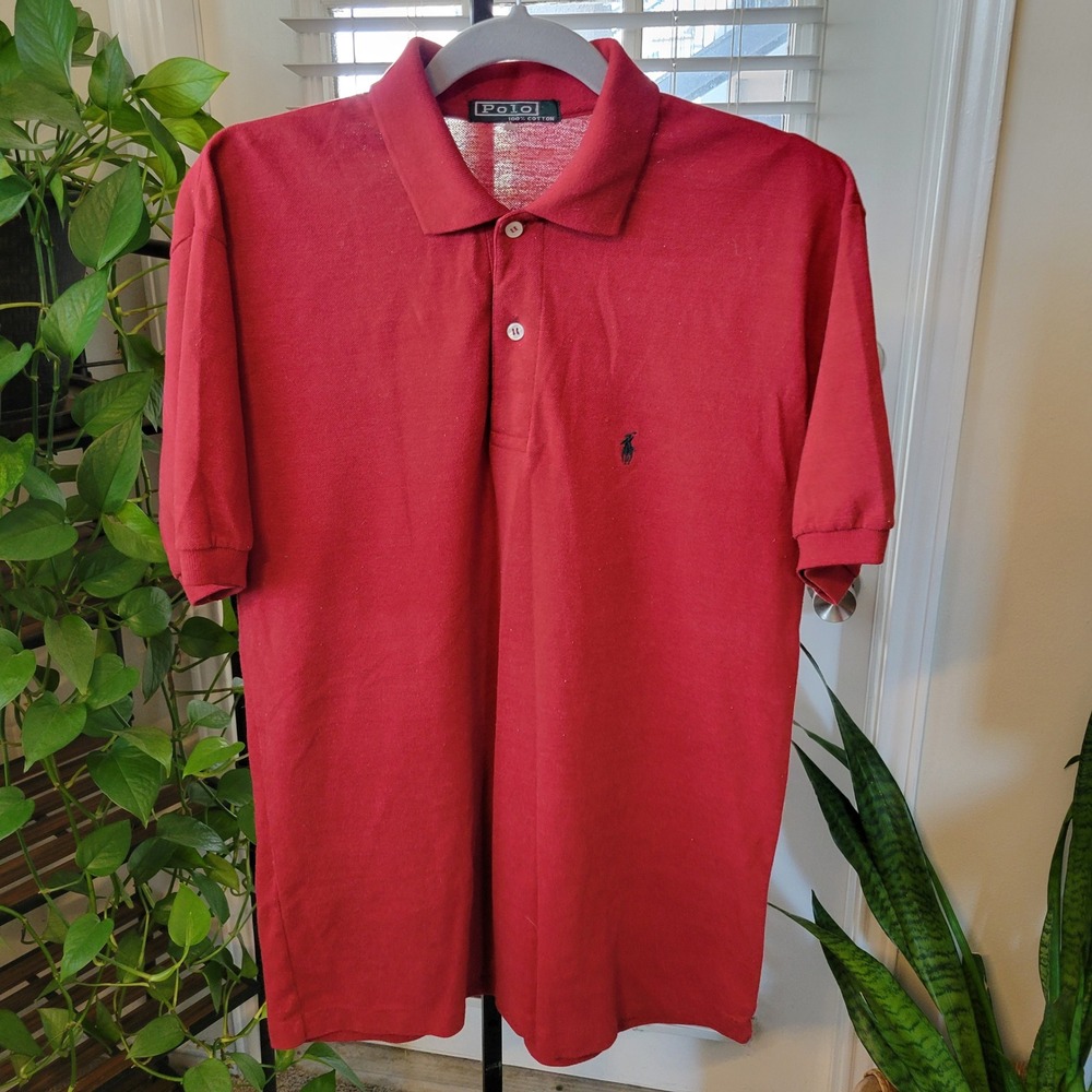 VTG 80s Polo Ralph Lauren Mens Red Short Sleeve Pique Cotton Polo Shirt Medium